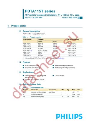 PDTA115TE T/R datasheet  